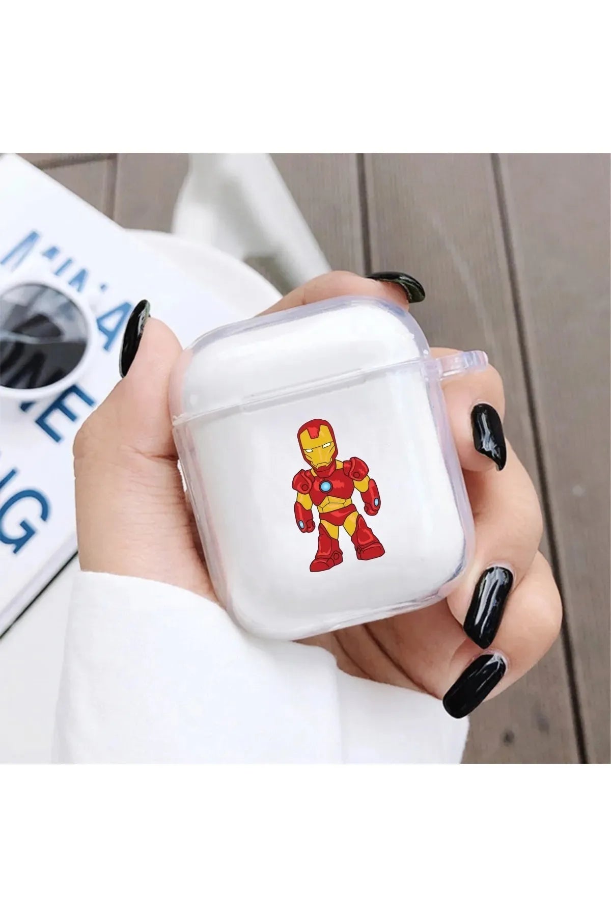 Apple Airpods Uyumlu Şeffaf İron Man Desenli Kılıf